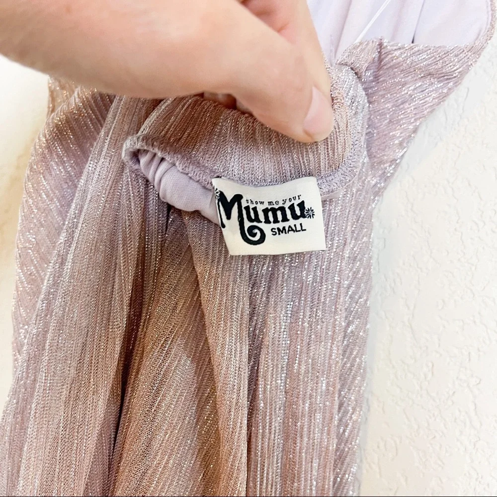Show Me Your MuMu Collette Collar Dress Maxi Magic Mauve Glimmer Pink Size Small - Picture 6 of 9